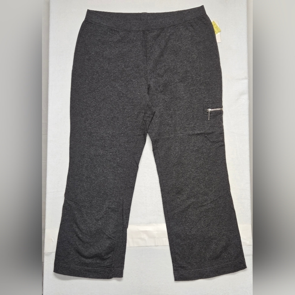 Style & Co Sport Stretch Pants 1X Charcoal Heather Gray Pull On Wide Leg